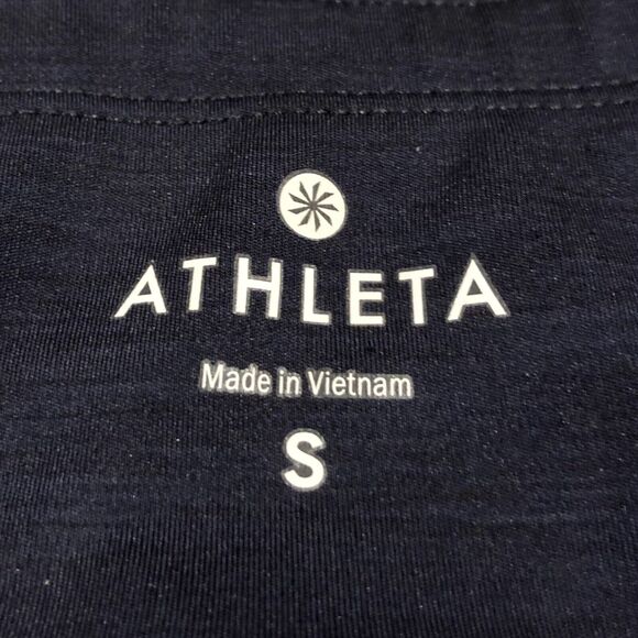 Athleta Leggings Small Multi Blue White Color Block Cropped Back Zipper Pocket - Picture 3 of 11